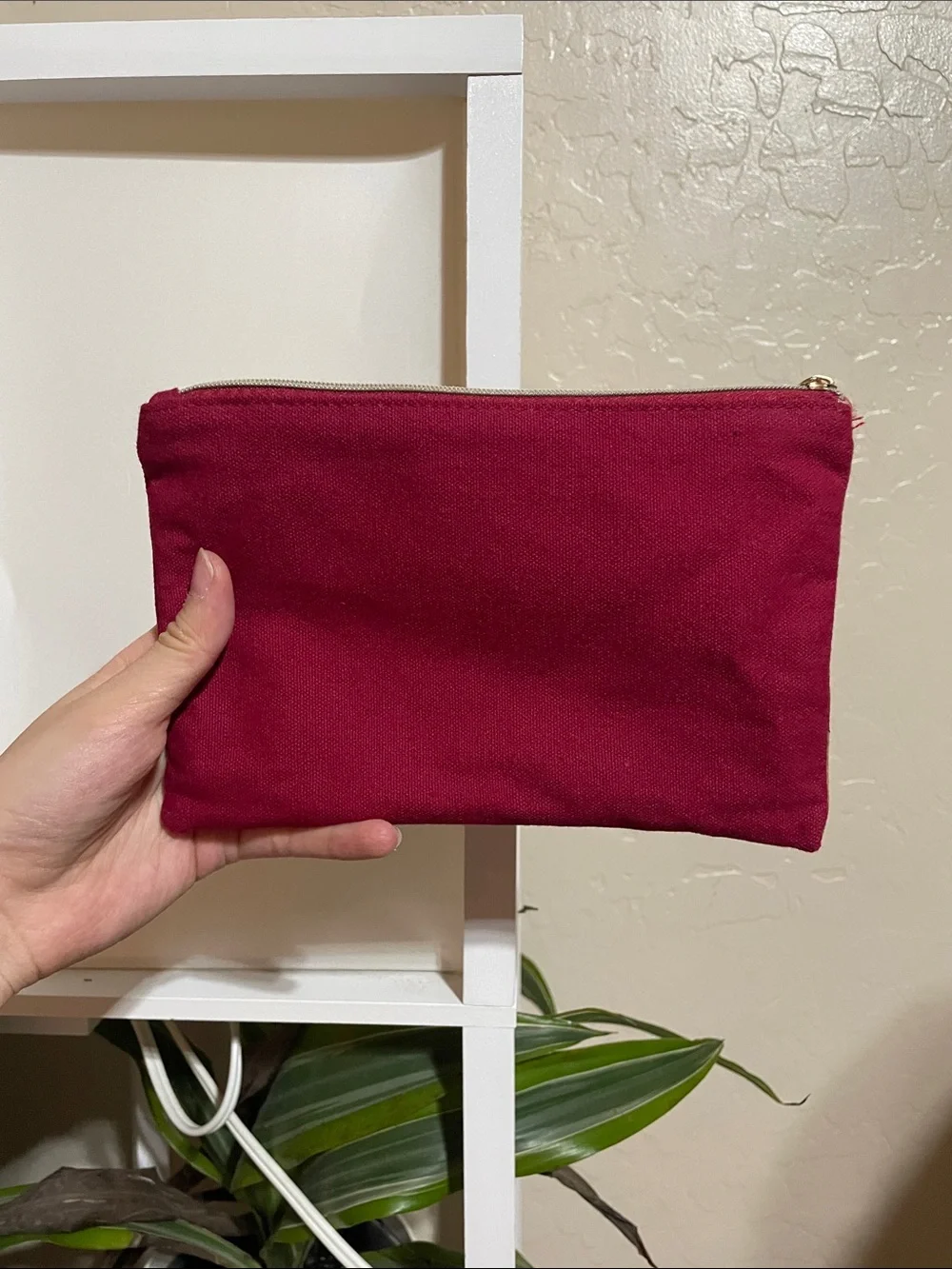 GUERLAIN Wine Red Canvas Cosmetic Pouch with Scalloped Suede Trim